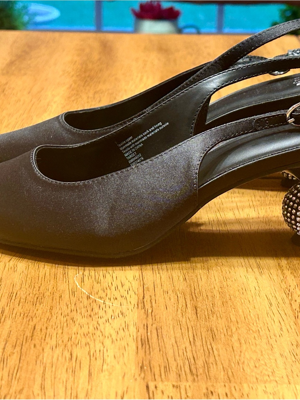 a new day Black Satin Slingback Pumps with Embellished Heel Size 7